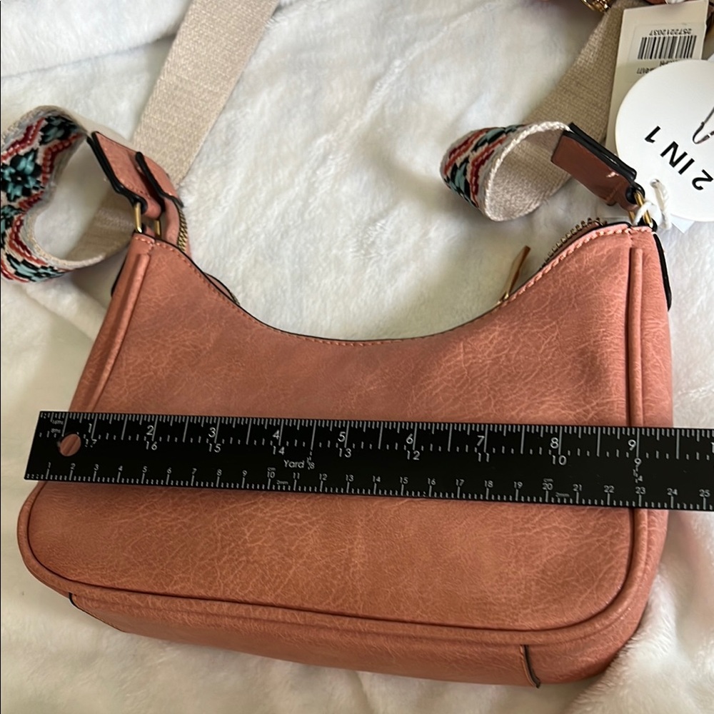 Free With Purchase! 2-in-1 Rose-Tan Crossbody Bag with Patterned Strap - Picture 8 of 9
